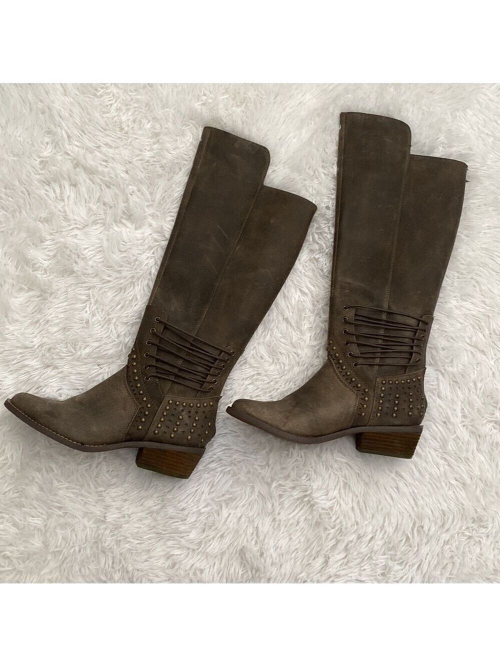 Not Rated weathered brown grommet & stitched riding boot - Picture 4 of 9